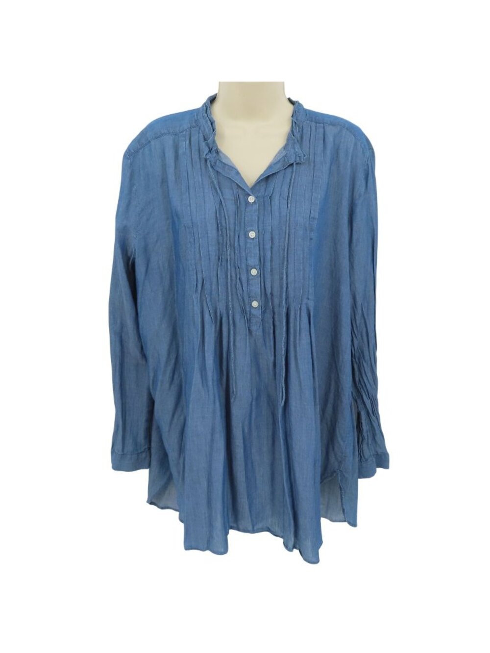 LOFT Ann Taylor Women Extra Large Softened Shirt Blue Chambray Flowy Top Blouse